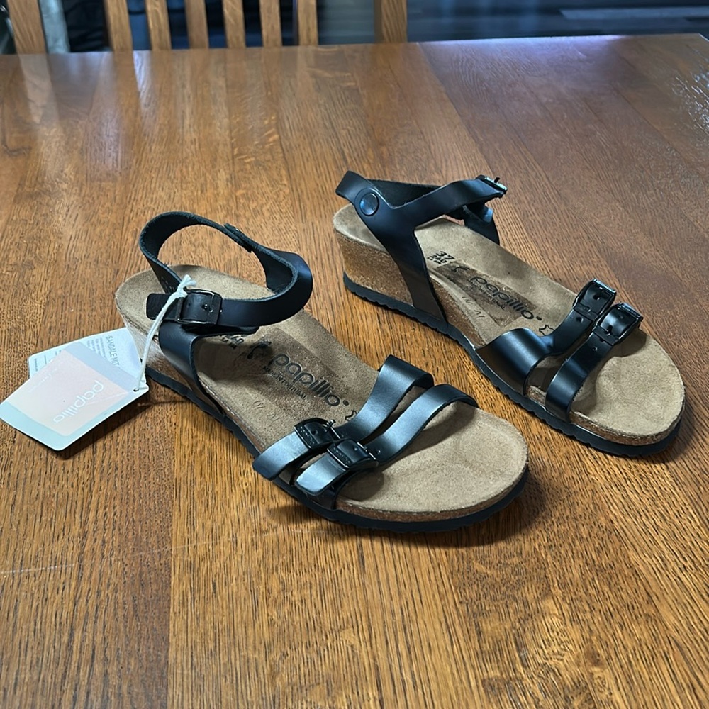 New Birkenstock Papillio Black Heeled Sandal Size 37 (EU) 6 - 6.5 (US)